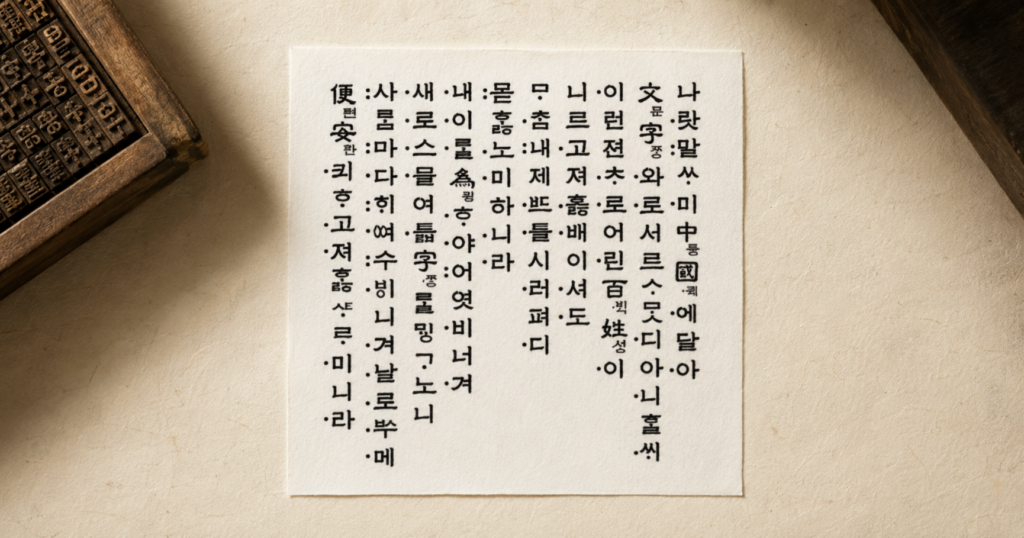 The opening passage of Hunminjeongeum explaining King Sejong’s purpose in creating the Korean alphabet.