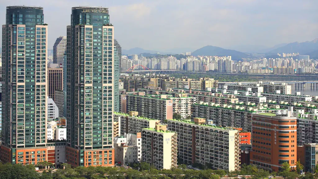 View of riverside apartment complexes on the Han River